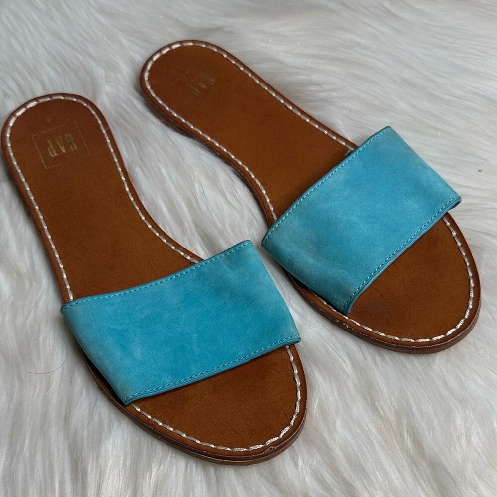 GAP Blue Suede Flat Slide Sandals